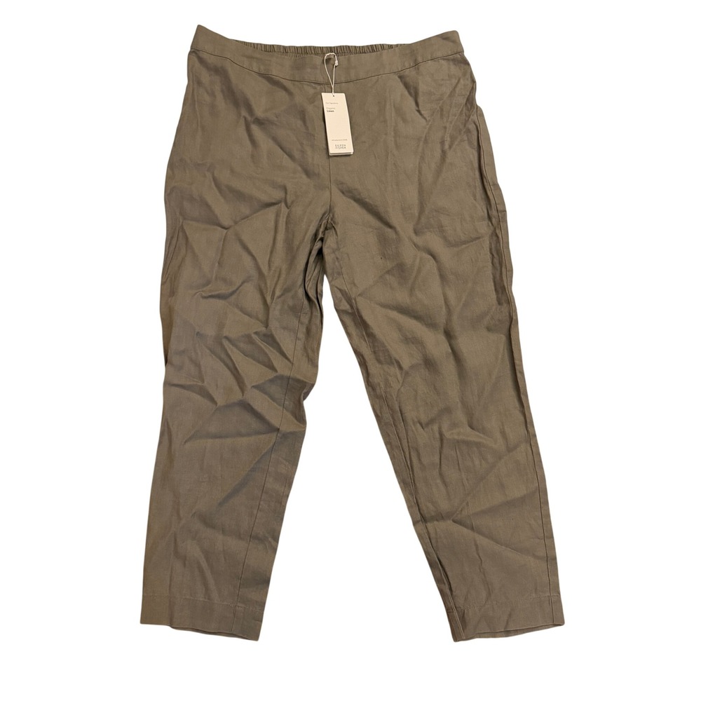 Eileen Fisher Organic Linen Pants Womens PL Taupe NEW Elastic Waist Trousers